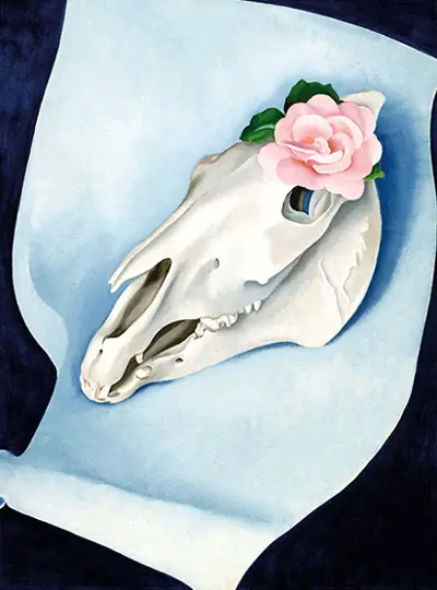 Horses Skull with Pink Rose Georgia O'Keeffe